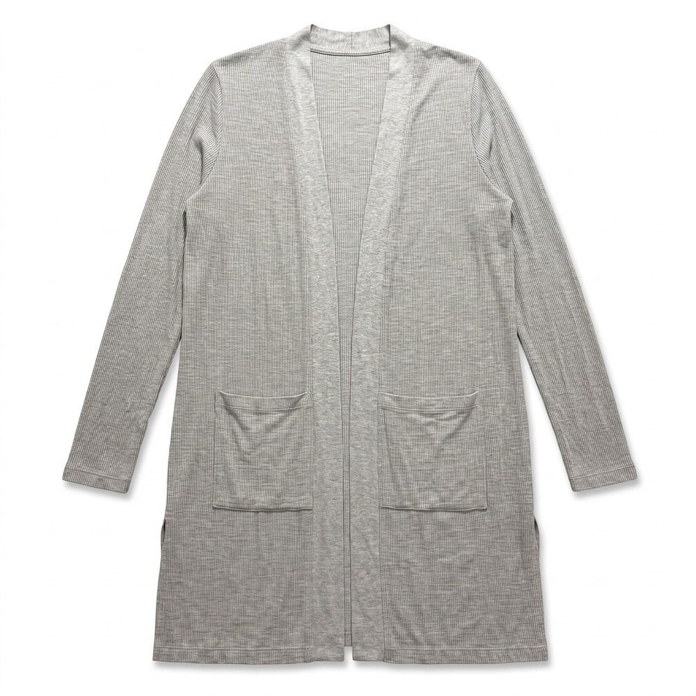DKNY Jeans Womens S Heather Gray Ribbed Long Duster Cardigan Pockets Casual Cozy